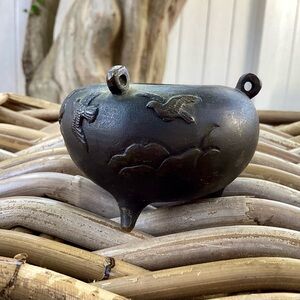 Asian Bronze Style Tripod Censer Crane Motif.